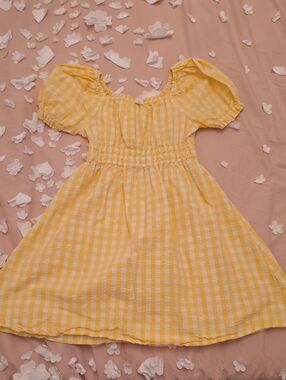 Salty Crew Yellow Gingham Puff-Sleeve Dress